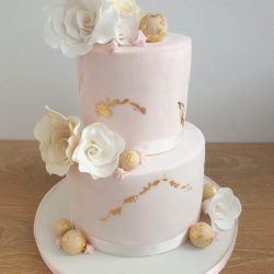 Pink Marble and Gold Leaf Roses Cake