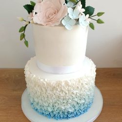 Ruffle and Flowers Wedding Cake