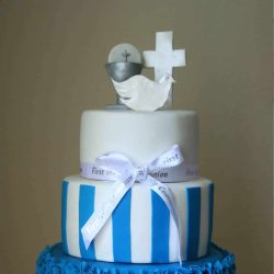 Ruffle and Stripe Communion Cake