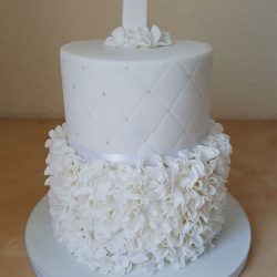 White Ruffle Communion Cake