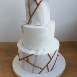 Marble and Gold Geometric Wedding Cake