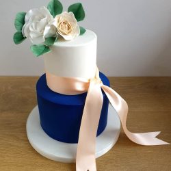 Navy and Peach Wedding Cake