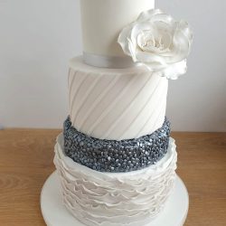 Silver Sequin and White Ruffle Wedding Cake