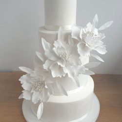 White Flowers 4 Tier Wedding Cake