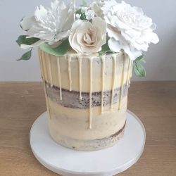 White Flower Drip Semi Naked Cake